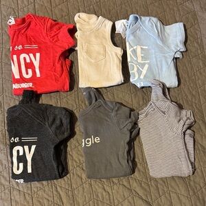 Assorted Boys T-shirts, onesies, and zip up jacket (size 12 month)